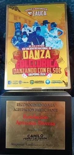 Placa de reconocimiento del XIX Encuentro Nacional de Danza Folclórica en Anapoima